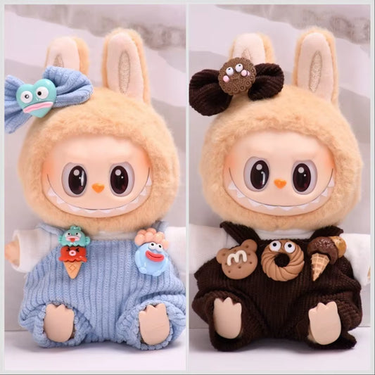 17Cm Cute Mini Plush Doll'S Clothes Outfit Accessories for Korea Kpop Exo Labubu Idol Dolls Donut Overalls Clothing DIY Kid Gift